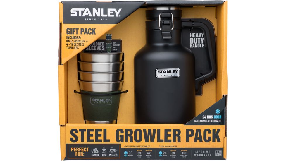 Classic Growler 2Qt + Adv Stacking Steel Tumblers-Matte Black + Multi