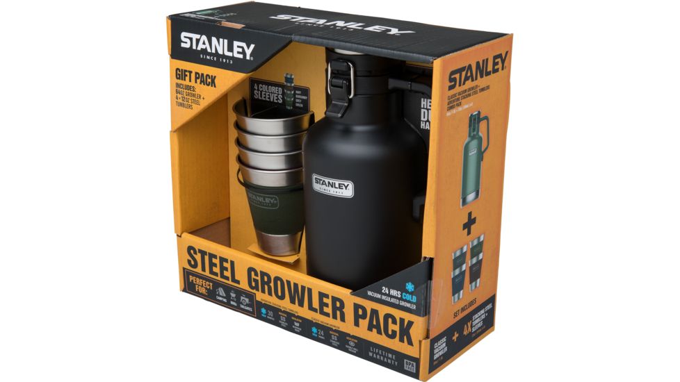 Classic Growler 2Qt + Adv Stacking Steel Tumblers-Matte Black + Multi