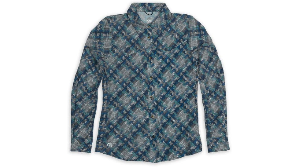 Club Ride Apparel Gracie Long Sleeve Shirt - Womens, Indigo Blue Mosaic Print, Small, 4740773937223