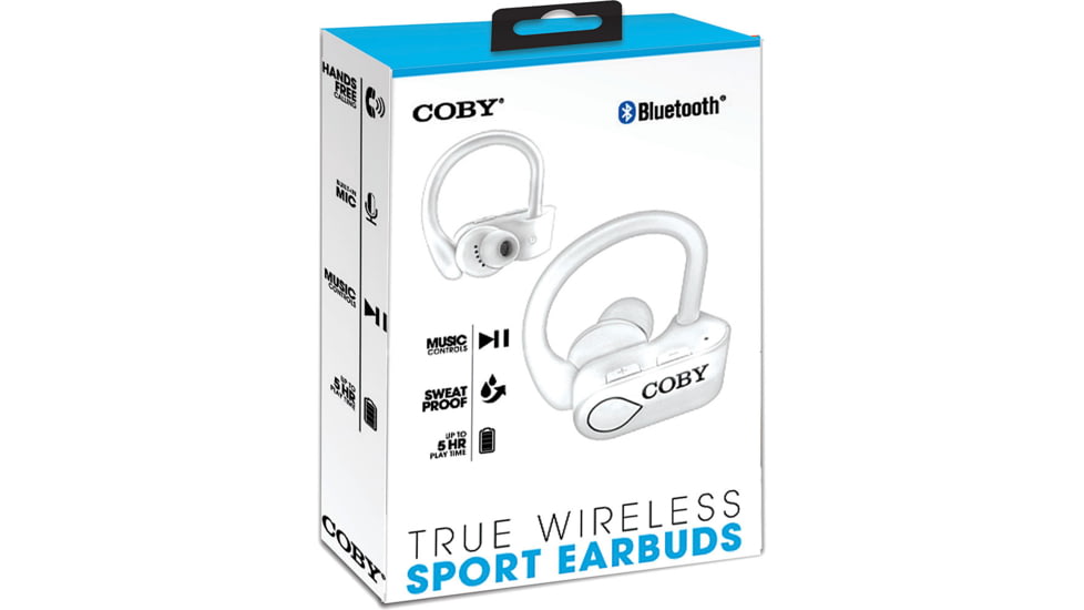 Coby 560 True Wireless Sport Earbuds, White, COBY-CETW560WHI