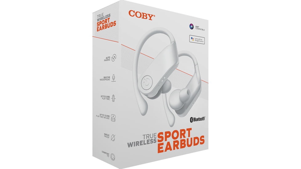 Coby 570 True Wireless Sport Earbuds, White, COBY-CETW570WH