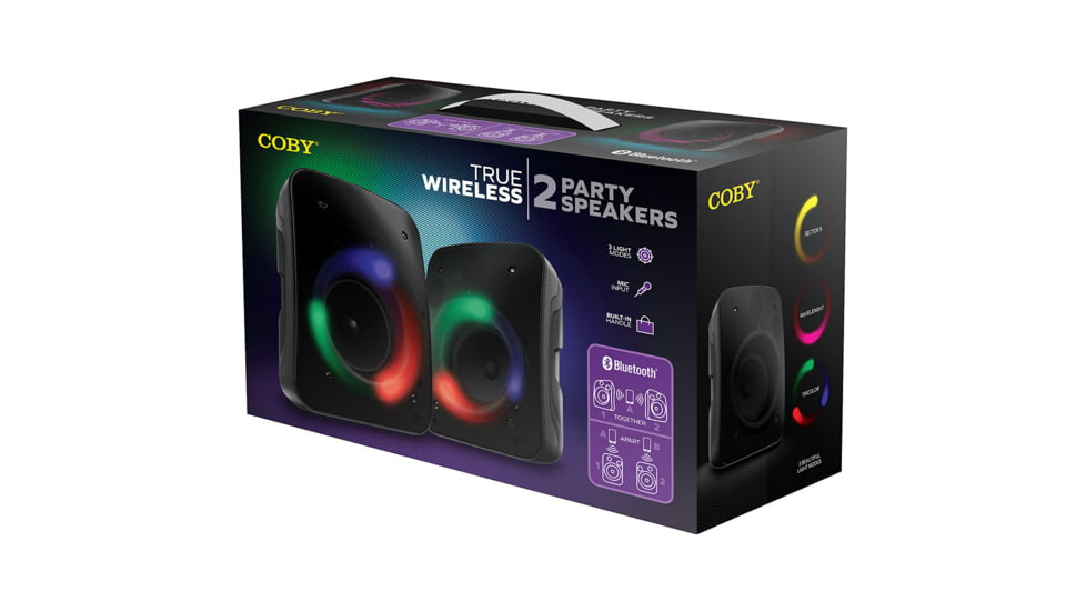 Coby True Wireless Bluetooth Party Speaker, 2 Pack, Black, COBY-CPA640BK