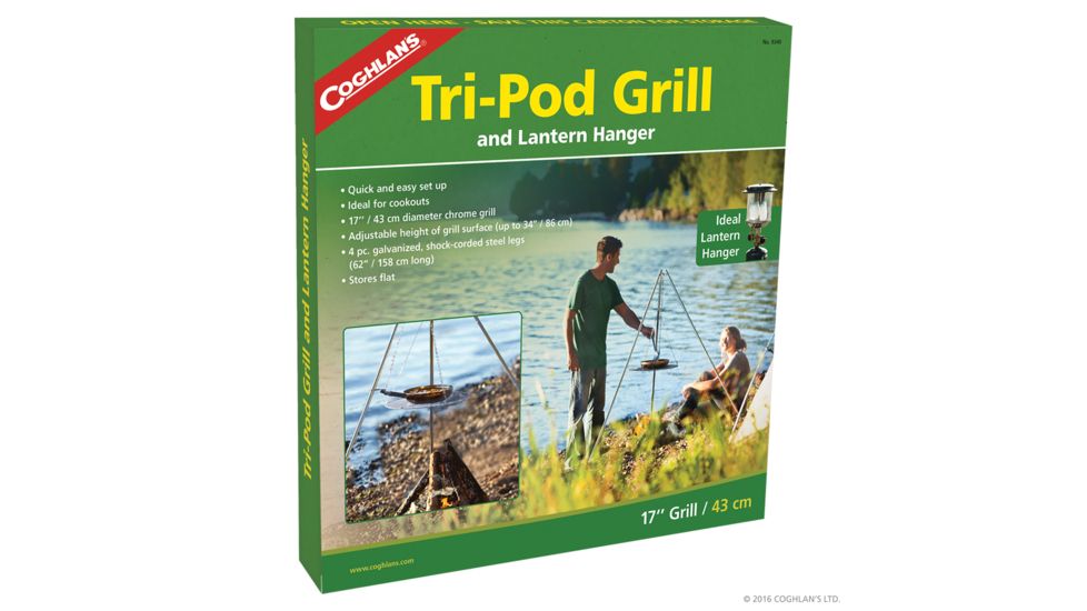 Coghlans Tri-Pod Grill, Galvanized Steel, Collapsible, Silver, 17in 9340