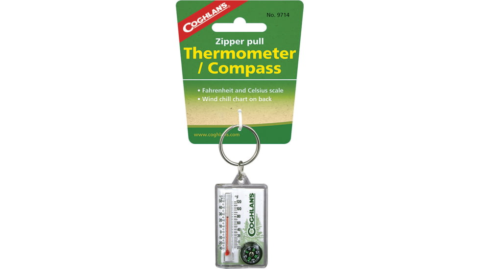 Coghlans Zipper Pull Thermomter/Compass, with Fahrenheit and Celsius scales, 9714