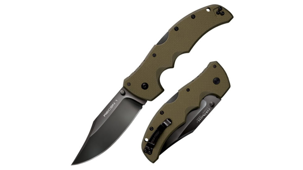 Cold Steel Recon 1 Clip Plain Knife, Green/Silver, 9 3/8in, CS-27TLCVG