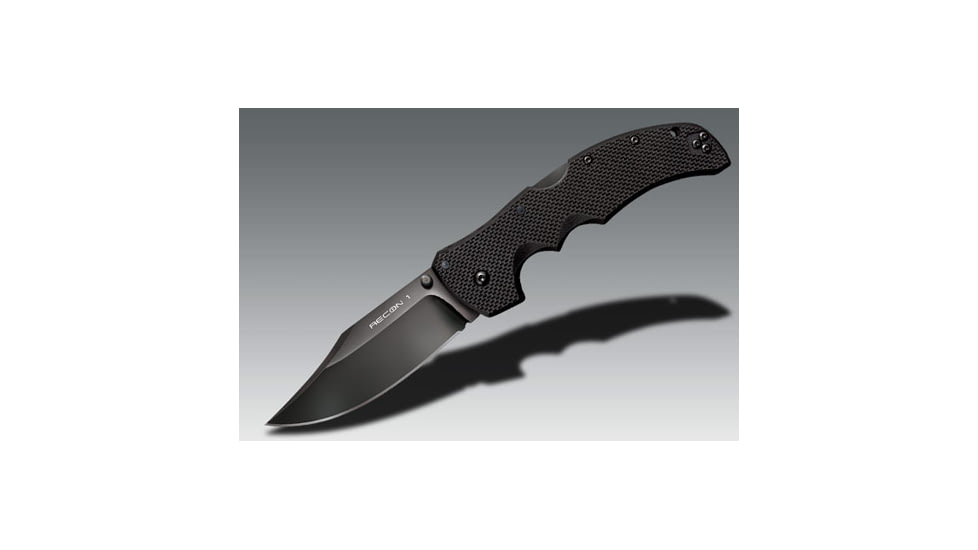 Cold Steel Recon 1 Folding Knife, 4in Clip Point Plain Carpenters CTS-XHP Alloy w/ DLC Coating, Black G10 Handle, CS-27TLCC