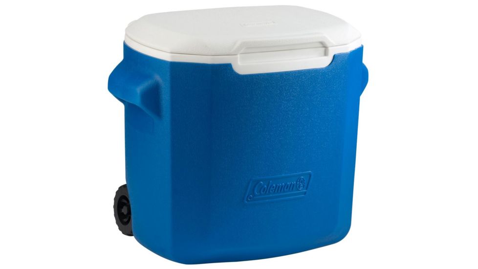 Coleman 28 Quart Wheeled Cooler, 6220, Blue / White, Holds 40 Cans 3000003661