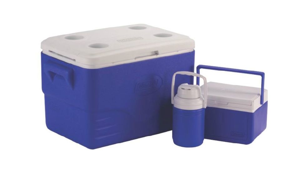 Coleman 3 Piece Cooler Combo, 36  Quart Cooler, 5  Quart Cooler, .3 Gal Jug, Blue 6281A758G