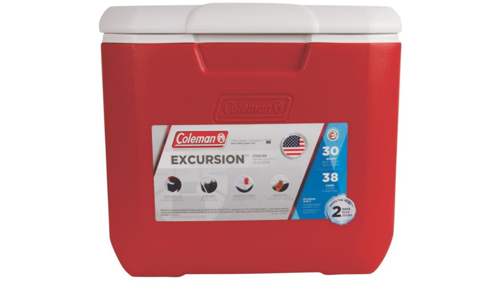 Coleman 30  Quart Cooler 00, 5879, Lid supports up to 250 lbs, Cup Holders, Red, Holds 38 Cans 3000002001