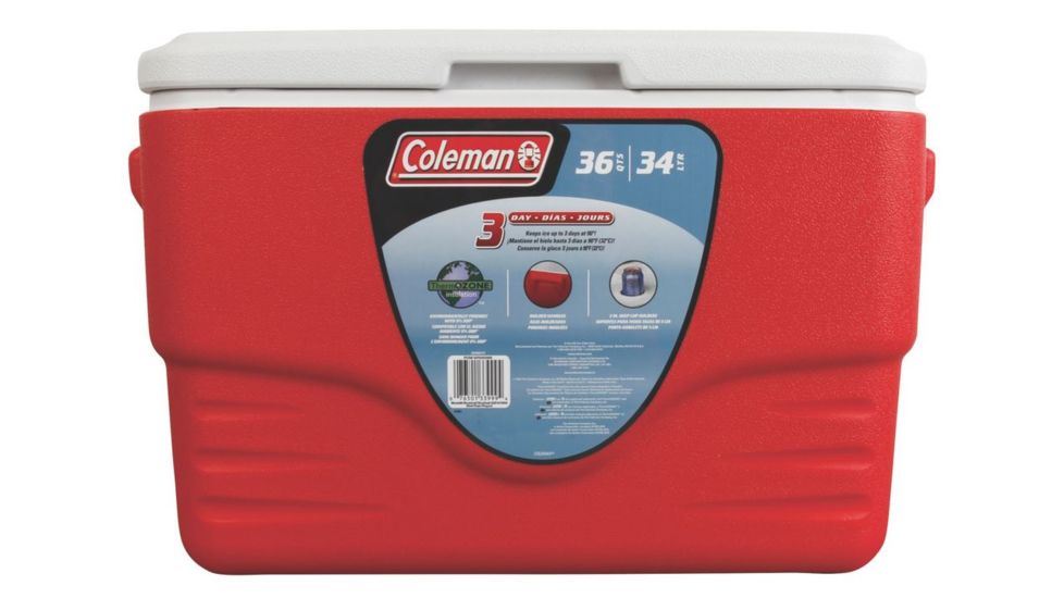 Coleman 36 Quart Cooler, Cup Holders in Lid, Red, Holds 46 Cans 6281A703G