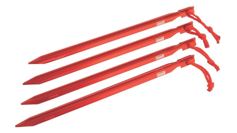 Coleman 9 in Heavy Duty Aluminum Tent Stakes, Set of 4 Stakes, Red 2000016450