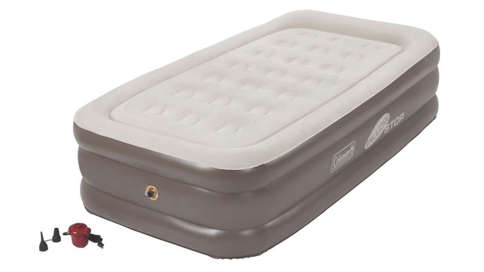 Coleman Airbed Double High PillowStop Air Mattress W/ 120V Pump Combo, Supports up to 300 lbs, Twin, Tan 2000025763