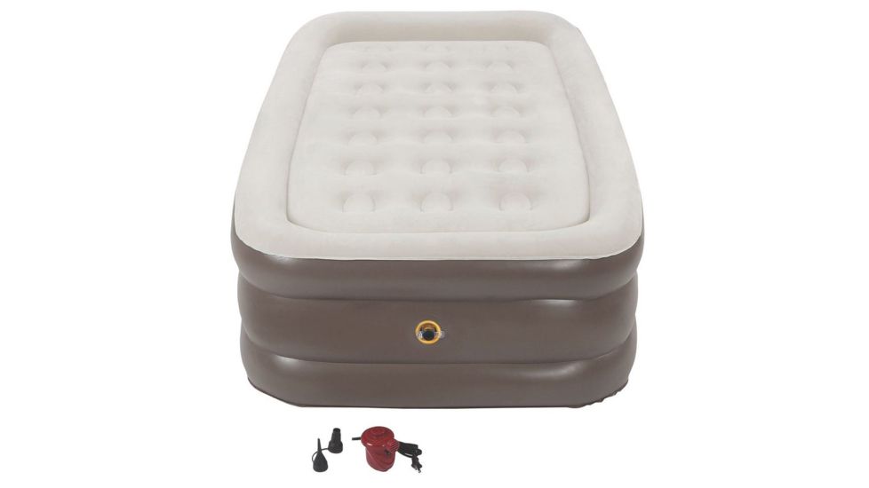 Coleman Airbed Double High PillowStop Air Mattress W/ 120V Pump Combo, Supports up to 300 lbs, Twin, Tan 2000025763
