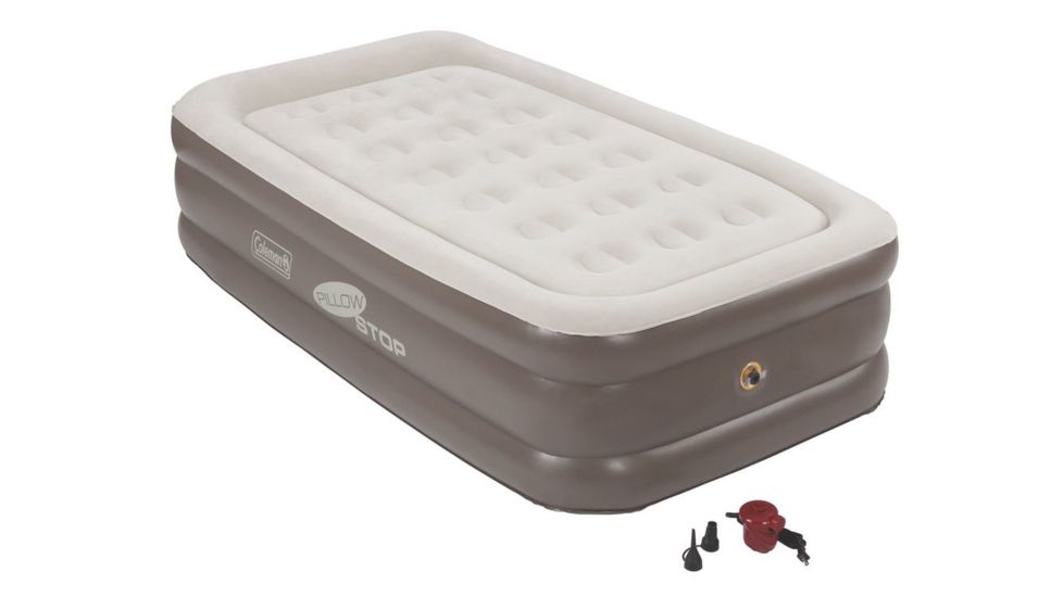 Coleman Airbed Double High PillowStop Air Mattress W/ 120V Pump Combo, Supports up to 300 lbs, Twin, Tan 2000025763