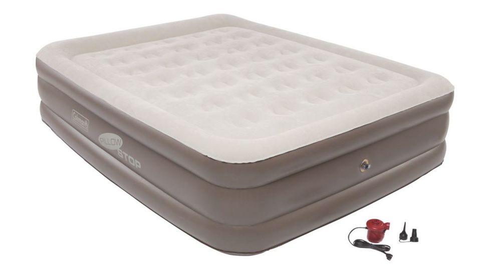 Coleman Airbed Double High PillowStop Air Mattress W/ 120V Pump Combo, Supports up to 600 lbs, Queen, Tan 2000025764