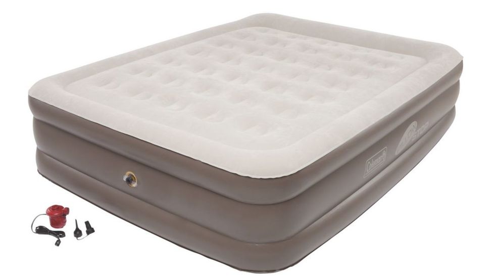 Coleman Airbed Double High PillowStop Air Mattress W/ 120V Pump Combo, Supports up to 600 lbs, Queen, Tan 2000025764