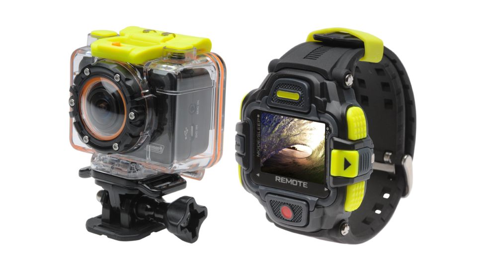 Coleman Bravo2 1080p HD &amp; 5.0 MP Waterproof Sports Camera Kit w/Wi-Fi and Color LCD Remote Control Watch, Black CX12WP+LCD