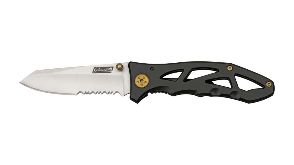 Coleman Buttress Folding Knife, 3in, Serrated Tanto, Skeletonized Black Aluminum Handle CMN1061