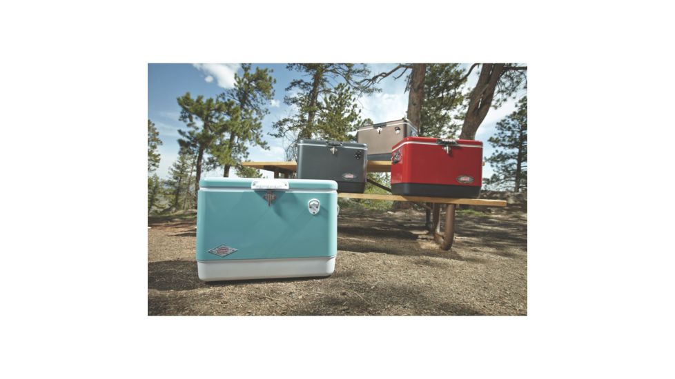 Coleman Cooler 54Qt 6155 Steel Vintage Berted Portable Cooler w/Bottle Opener, Turquoise, 3000003591