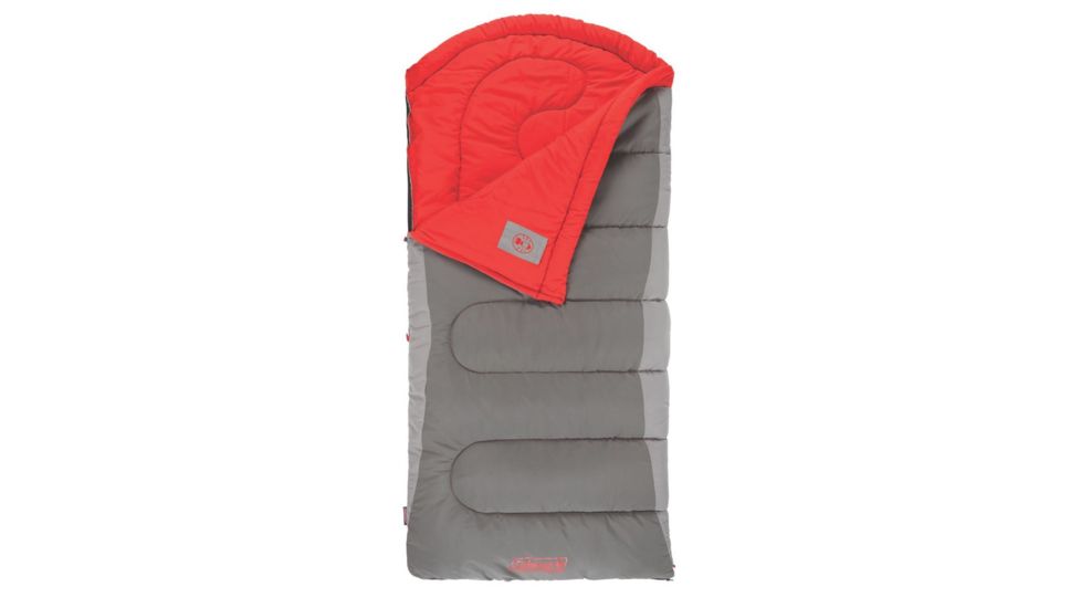 Coleman Dexter Point 50 Big-N-Tall Sleeping Bag, Machine Washable, Gray / Red, 84 x 39 in 2000018133