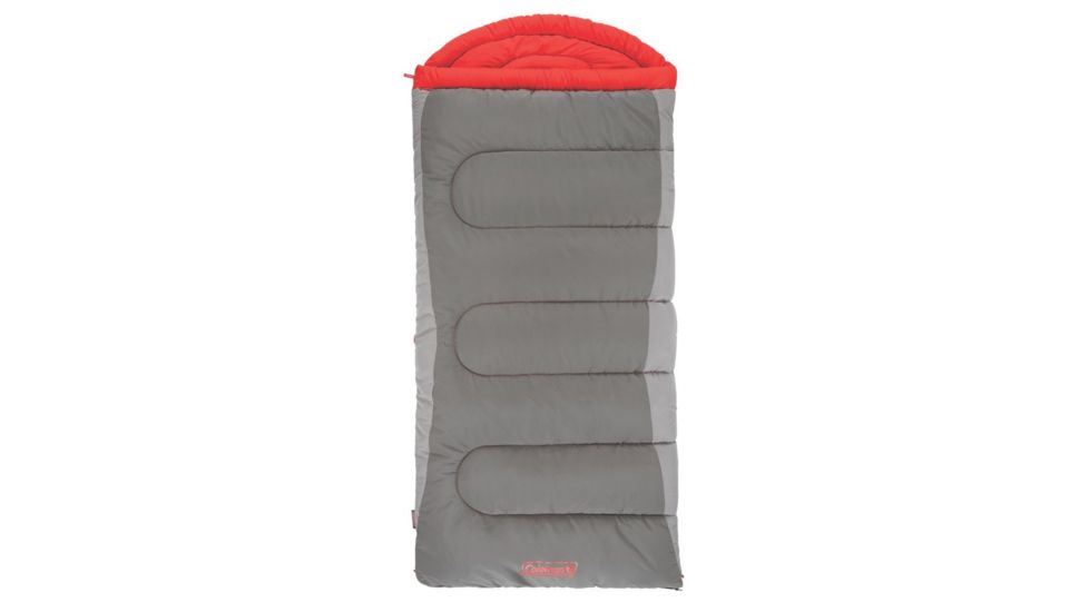 Coleman Dexter Point 50 Big-N-Tall Sleeping Bag, Machine Washable, Gray / Red, 84 x 39 in 2000018133