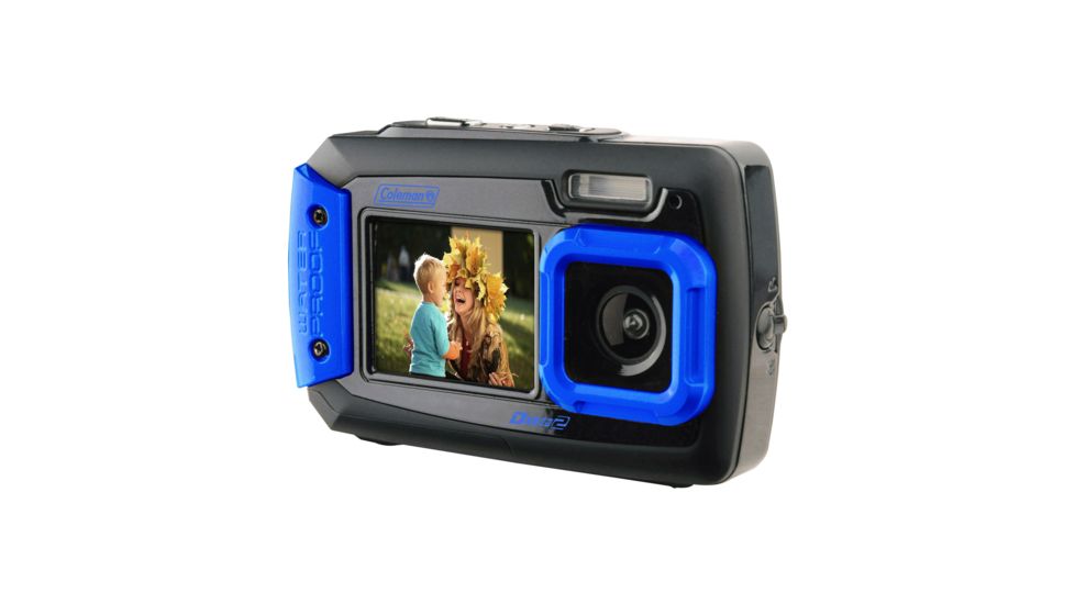Coleman Duo2 20.0 MP Underwater Digital &amp; Video Camera, Waterproof to 10 ft w/Dual LCD Screens, Blue 2V9WP-BL