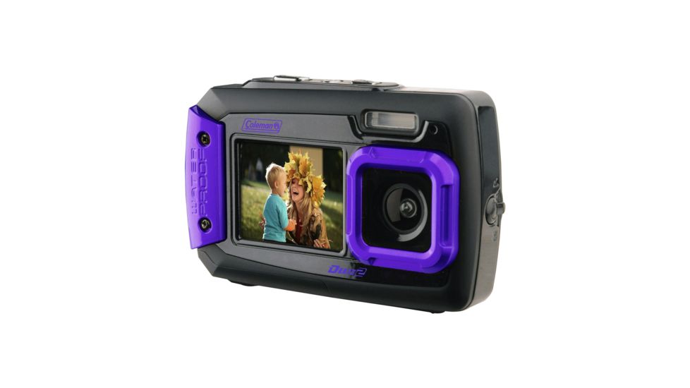 Coleman Duo2 20.0 MP Underwater Digital &amp; Video Camera, Waterproof to 10 ft w/Dual LCD Screens, Purple 2V9WP-P