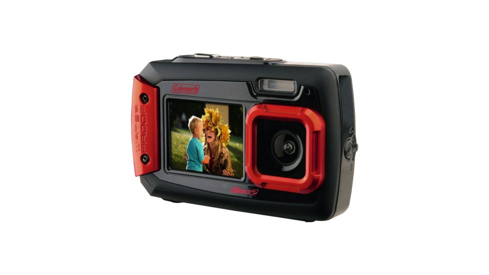Coleman Duo2 20.0 MP Underwater Digital &amp; Video Camera, Waterproof to 10 ft w/Dual LCD Screens, Red 2V9WP-R
