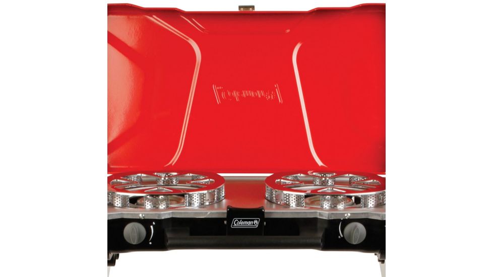 Coleman Fyre Major  Hyperflame 2 Burner Propane Camping Stove, Telescoping Legs, Red / Black 2000020104