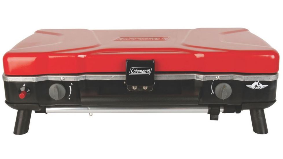 Coleman Fyre Major  Hyperflame 2 Burner Propane Camping Stove, Telescoping Legs, Red / Black 2000020104