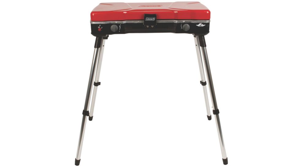 Coleman Fyre Major  Hyperflame 2 Burner Propane Camping Stove, Telescoping Legs, Red / Black 2000020104