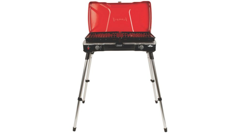 Coleman Fyre Major  Hyperflame 2 Burner Propane Camping Stove, Telescoping Legs, Red / Black 2000020104