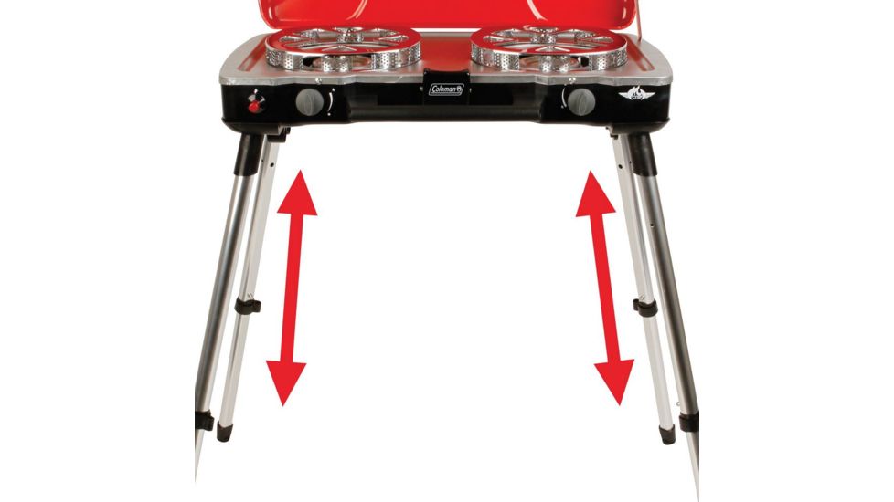 Coleman Fyre Major  Hyperflame 2 Burner Propane Camping Stove, Telescoping Legs, Red / Black 2000020104