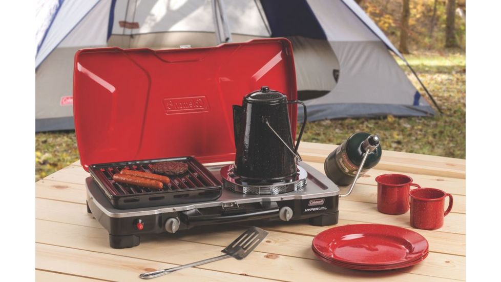 Coleman FyreSargeant 3-in-1 Propane 2-Burner Camping Stove, Black / Red 2000017463