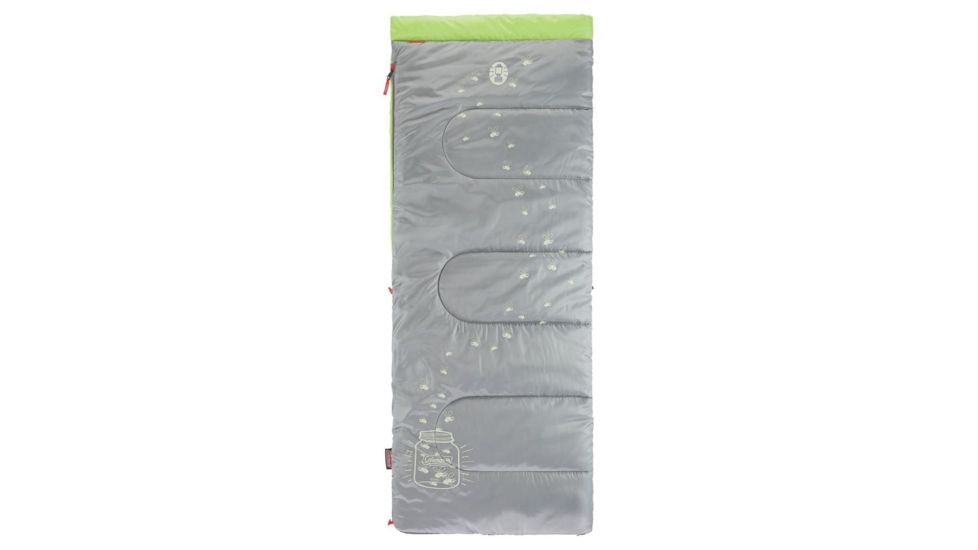 Coleman Kid's Glow  Sleeping Bag, Machine Washable, Recommended for ages 6, Up, Gray / Green, 66 x 26 in 2000018177