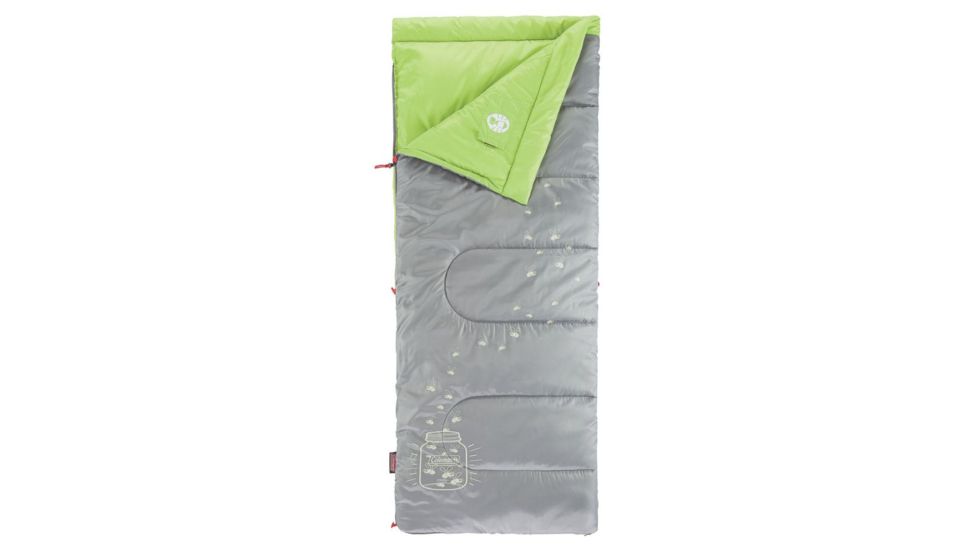 Coleman Kid's Glow  Sleeping Bag, Machine Washable, Recommended for ages 6, Up, Gray / Green, 66 x 26 in 2000018177