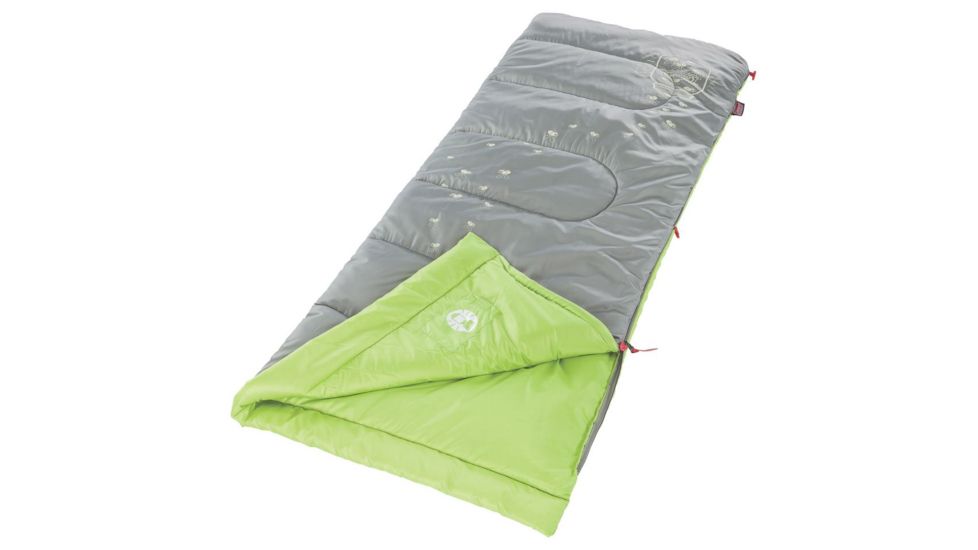 Coleman Kid's Glow  Sleeping Bag, Machine Washable, Recommended for ages 6, Up, Gray / Green, 66 x 26 in 2000018177
