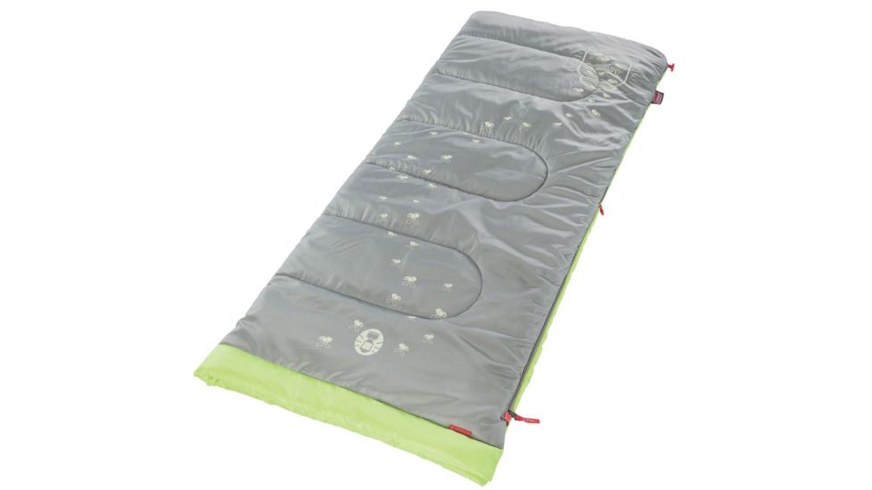 Coleman Kid's Glow  Sleeping Bag, Machine Washable, Recommended for ages 6, Up, Gray / Green, 66 x 26 in 2000018177