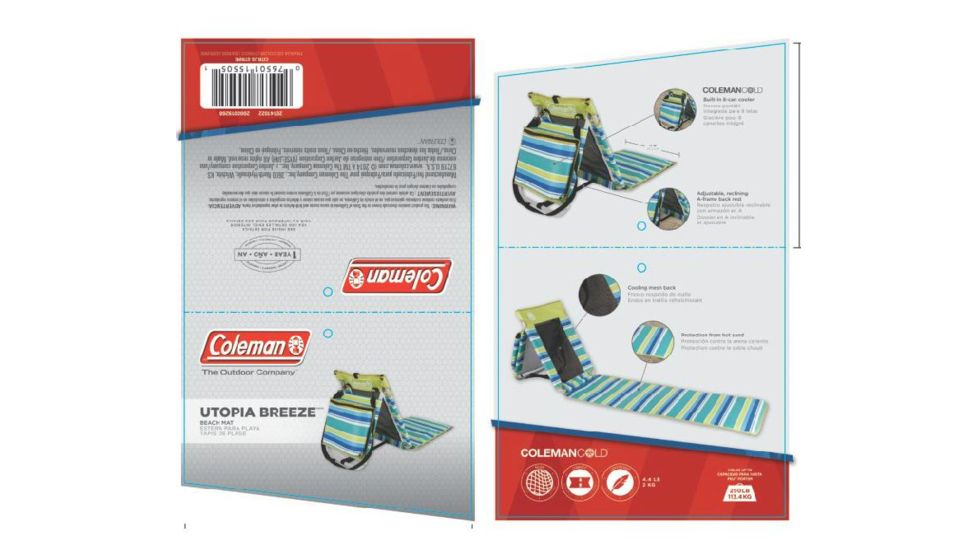 Coleman Low Recline Beach Ground Mat, Built-In 8 Can Cooler, Weight Capacity 250 LB, Citrus Stripe, 26 x 21 x 26 in 2000019268