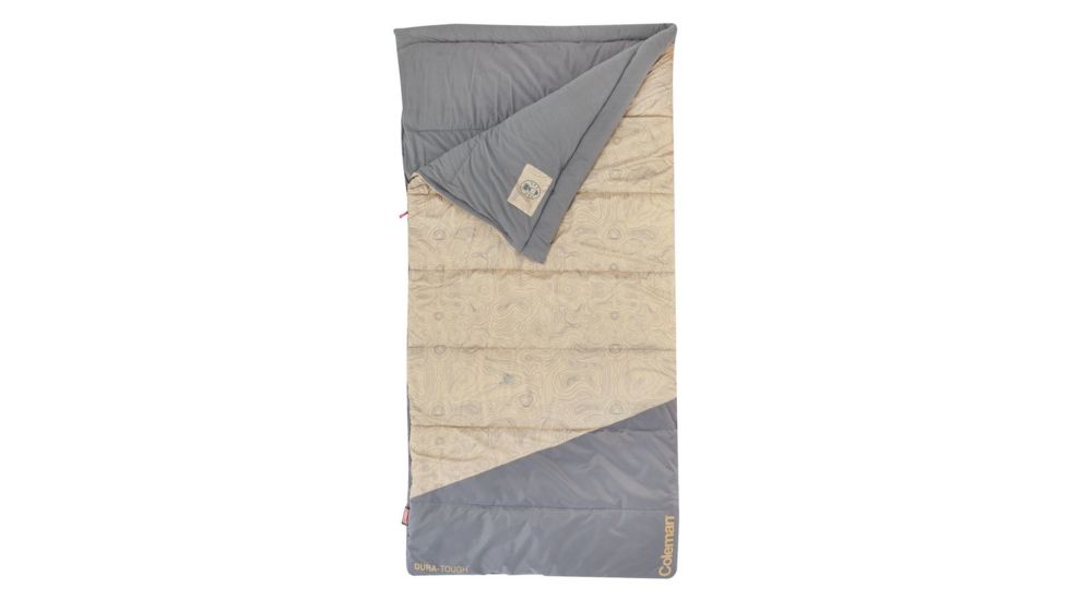 Coleman Rect 30 Big-N-Tall Oversized Sleeping Bag, Interior Tuck Pocket, Machine Washable, Gray / Tan, 84 x 40 in 2000025731