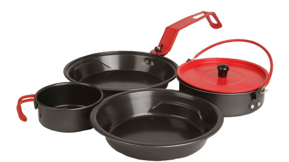 Coleman Rugged One Person Mess Kit, Weighs 9 oz, Nesting Design, Aluminum, Black / Red 2000025205