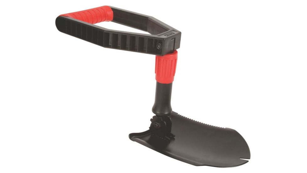 Coleman Rugged Tri-Fold Folding Camp Shovel, Steel Construction, Black / Red, Unfolded Length-23 in, Folded Length-10in 2000025200