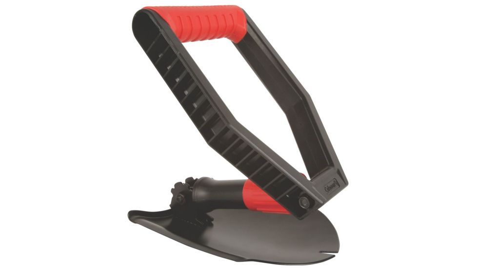 Coleman Rugged Tri-Fold Folding Camp Shovel, Steel Construction, Black / Red, Unfolded Length-23 in, Folded Length-10in 2000025200