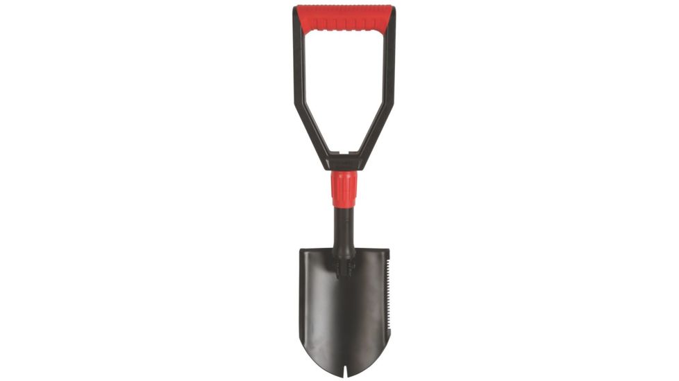 Coleman Rugged Tri-Fold Folding Camp Shovel, Steel Construction, Black / Red, Unfolded Length-23 in, Folded Length-10in 2000025200