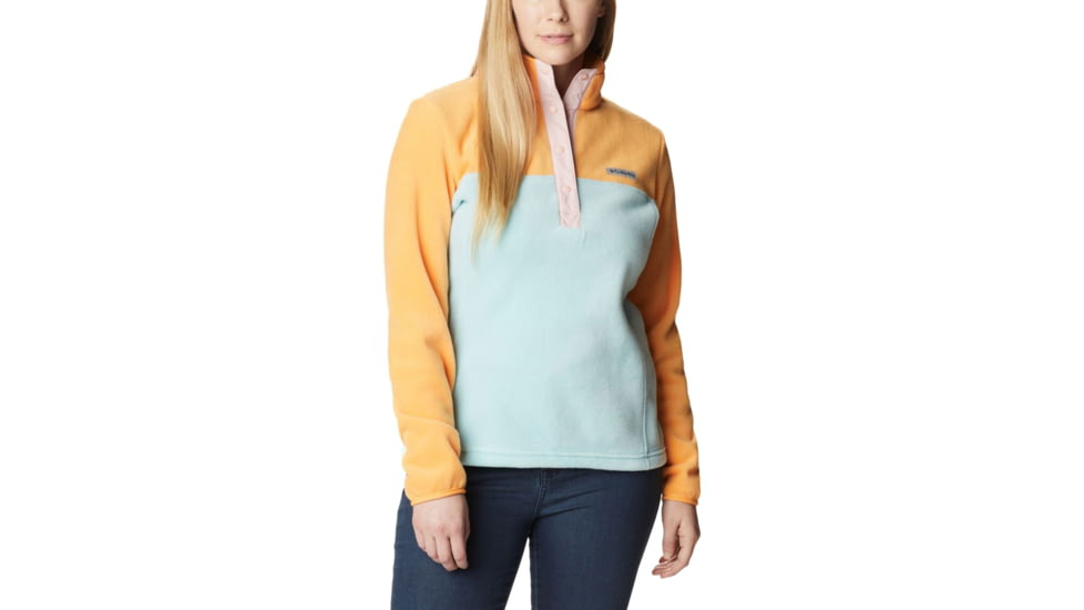 Columbia Benton Springs Half Snap Fleece Pullover - Womens, Aqua Haze/Sunset Peach/Dusty Pink, Large, 1860991321AaHzSstPhDstPkL