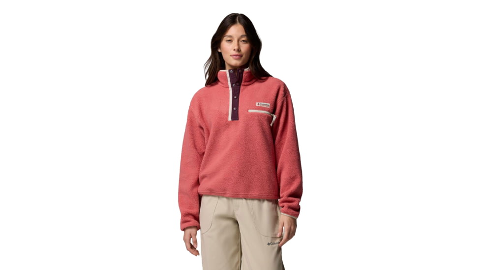 Columbia Helvetia II Cropped Half Snap Fleece - Women's, Washed Red/Moonvista/Dark Stone, Large, 2092231643-643-L