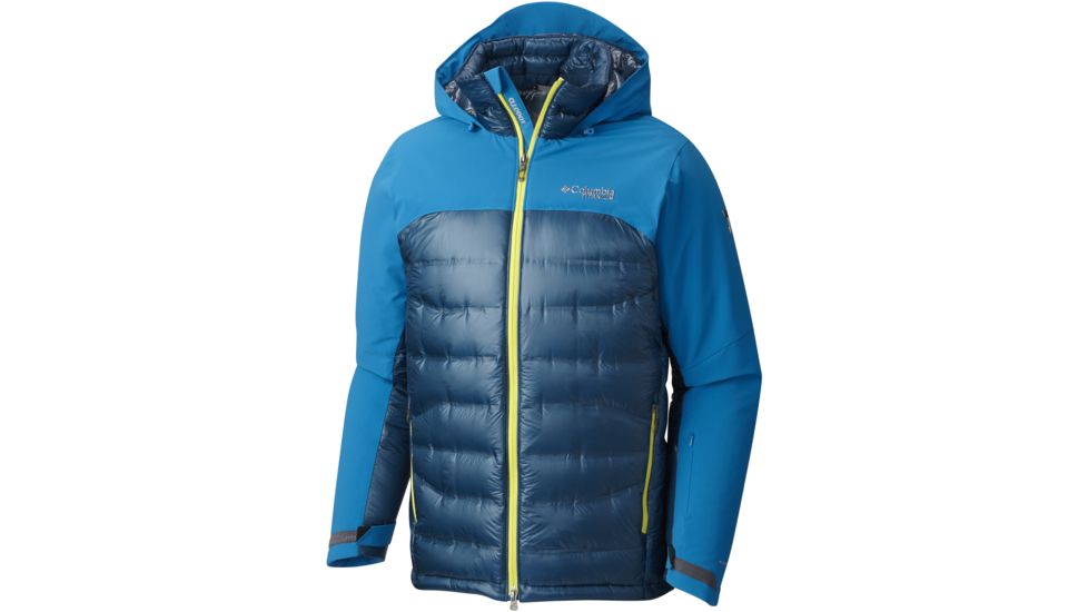 Columbia HeatZone 1000 TurboDown Hooded Jacket - Men's-Dark Compass/Phoenix Blue/Acid Yellow-Small