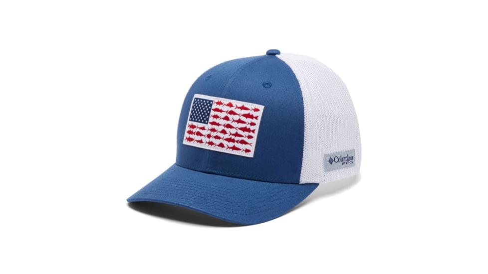 Columbia PFG Mesh Fish Flag Ball Cap, Night Tide/White, Small/Medium, 1836811452NgtTde,WhtS/M