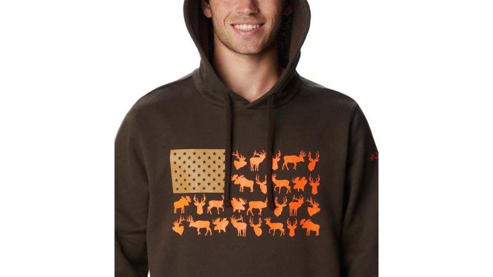 Columbia PHG Game Flag II Hoodie - Mens, Cordovan/Blaze Big Game Flag, Extra Large, 2013311231CvnBlzBigGmeFlgXL