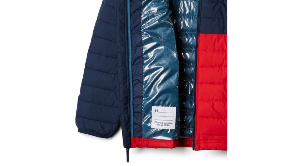 Columbia Powder Lite Boys Hooded Jacket - Boys, Mountain Red, Collegiate Navy, Extra Large, 1802903613-XL